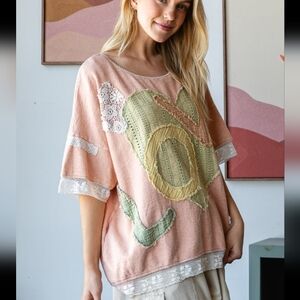 OH Love Top Pink and Green Embroidered Women's Top